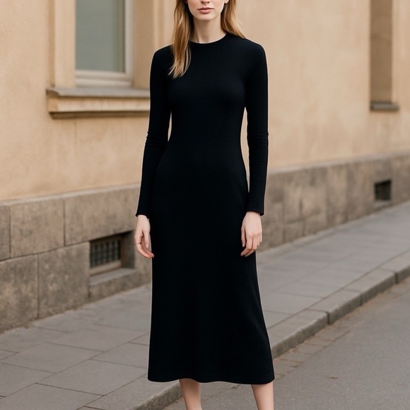 Everlane Sweater Maxi Dress Black Viscose Ribbed Tight Knit Stretch Womens - Picture 1 of 12